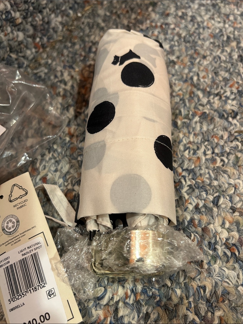 RADLEY LONDON Light Natural Polka Dot Compact Umbrella - Black & Gray